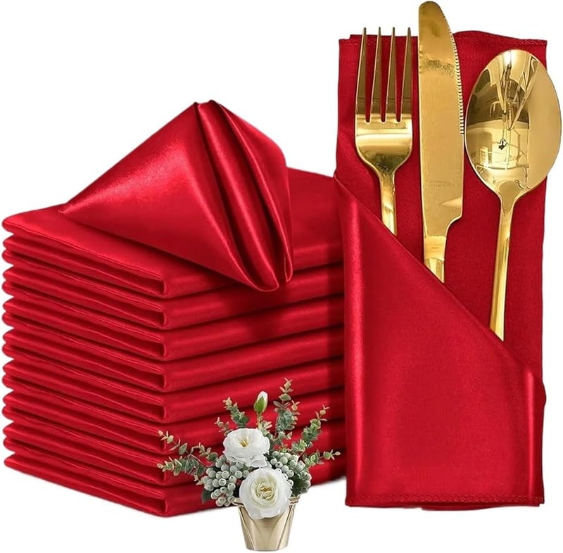 مناديل عشاء ساتان وردي 32 قطعة 30x30 سم ناعمة حريرية قابلة للغسيل لحفلات الزفاف والمطاعم - Image 2